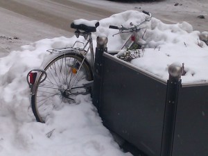 Bike covered in snow in Memmingen