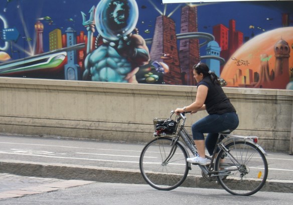 Bologna Cyclist and graffiti