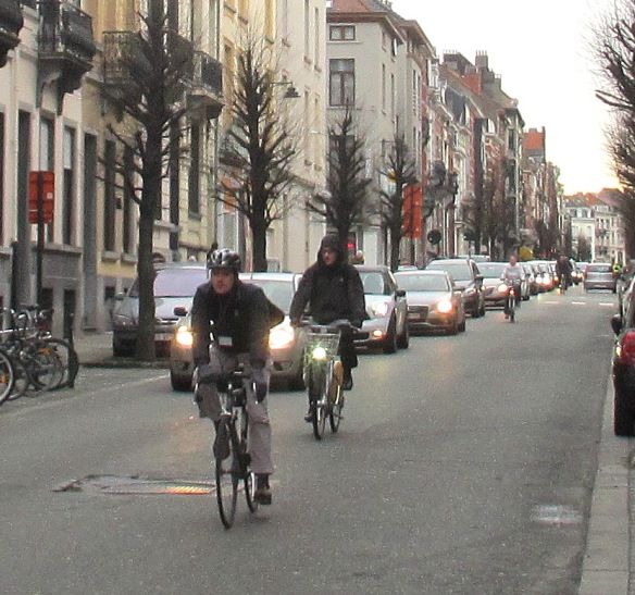 Brussels cyclists in congestion