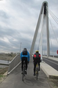 Cyclists Suspension bridge Ghent