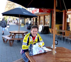 in the cafe after Hanmer Springs mountain biking
