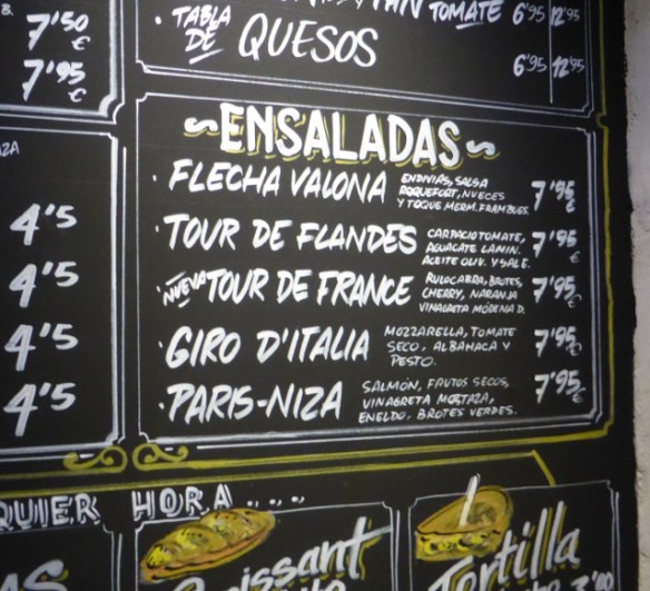 Bicicleta cafe menu board Madrid