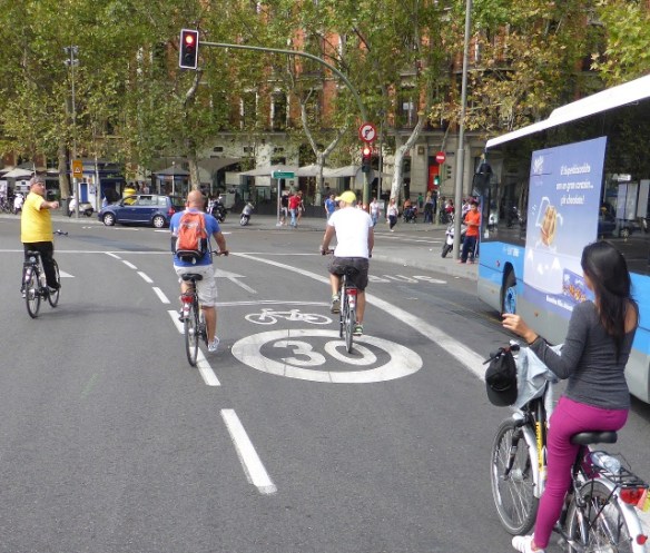 Bike lane on Calle de Alcala Madrid