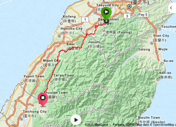 Screenshot Taipei to Taichung map